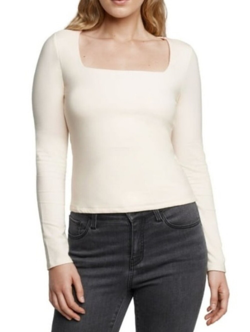 NWTExpress Cream Square Neck Long Sleeve Top - Lightweight Knit Medium